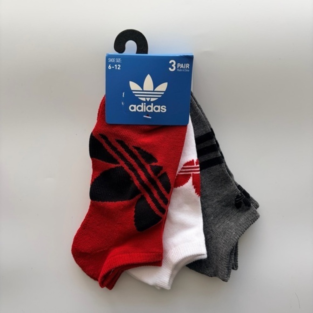 Adidas men’s no show socks 3 pack size 6-12 red white gray black